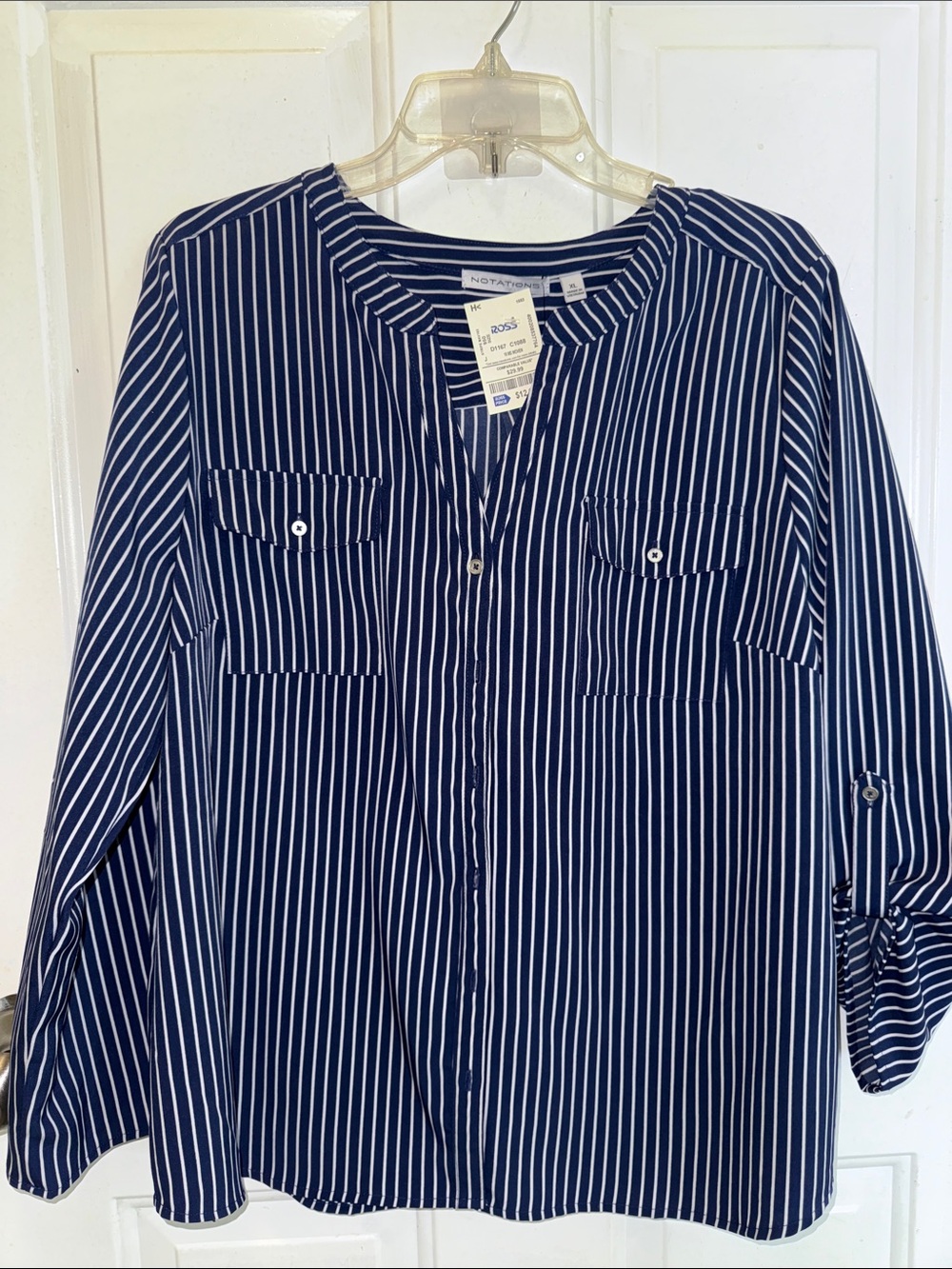Notations Navy and White Striped Button-Down Shirt